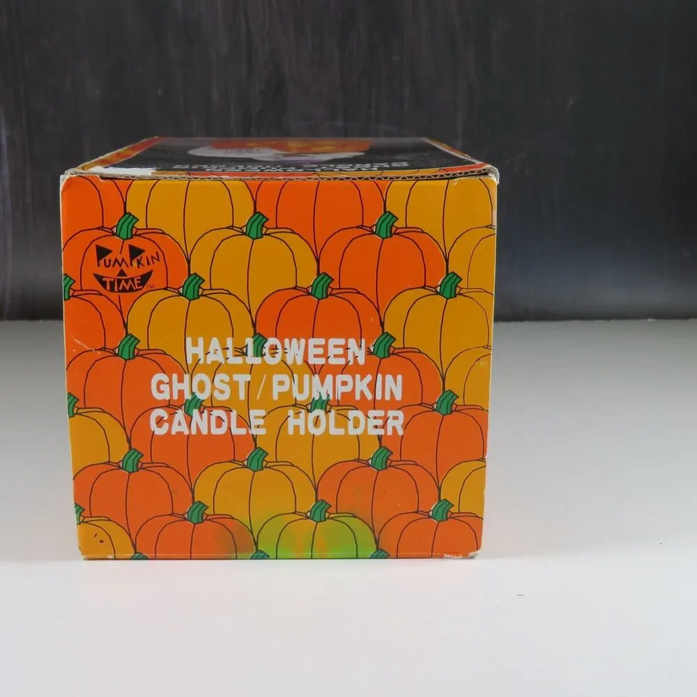 Ceramic Ghost Pumpkin Halloween Tea Light Candle Holder Statue 7” Kmart Vintage